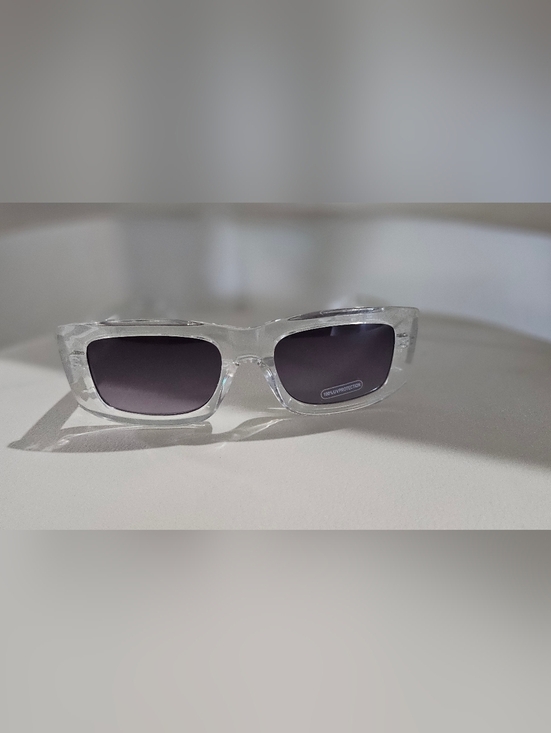 Accessories - Retro Clear Frame Sunglasses Tropical Palm Print Arms Gradient Lens UV Protectio